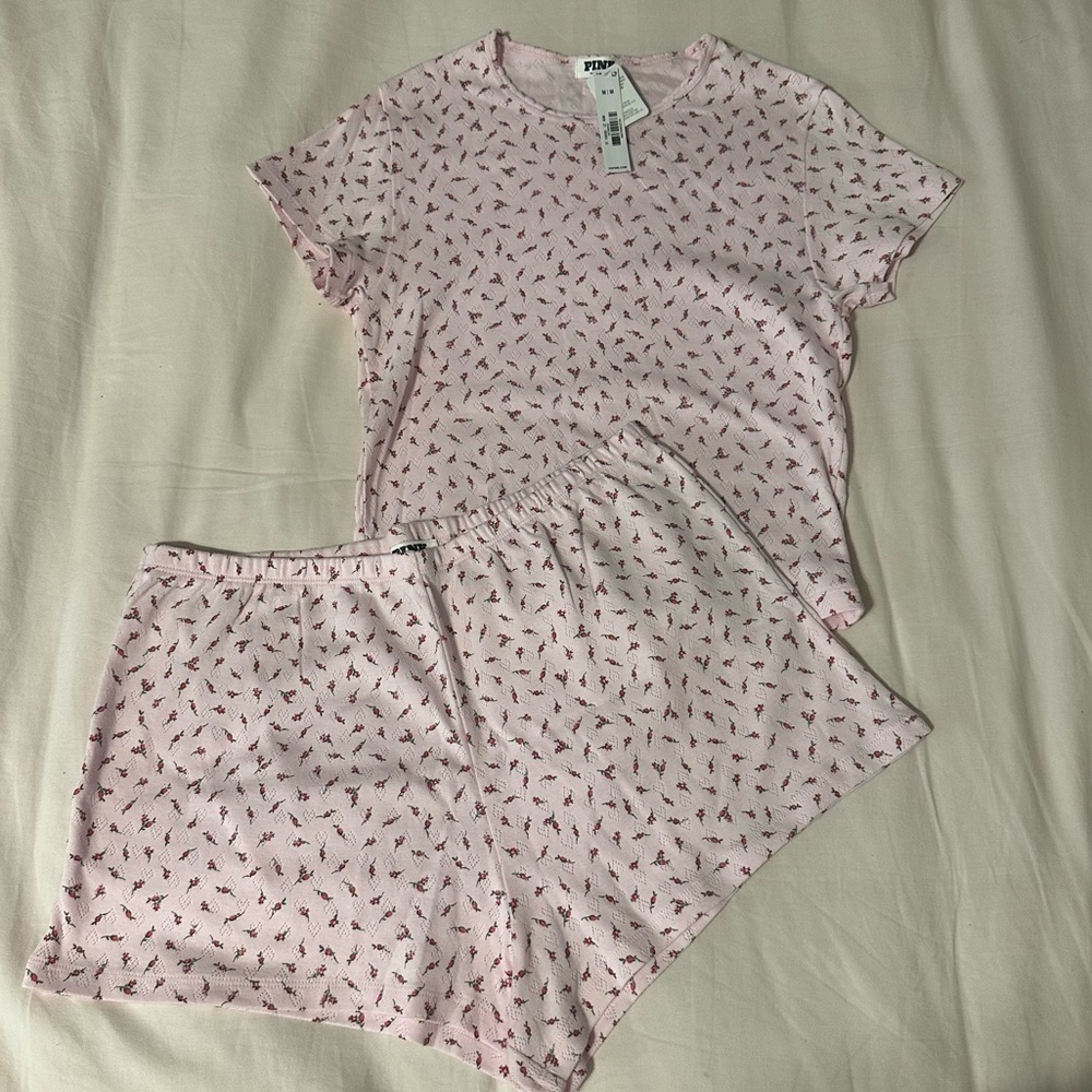 Victoria’s Secret PINK COTTON HEART POINTELLE SHORT PAJAMA SET